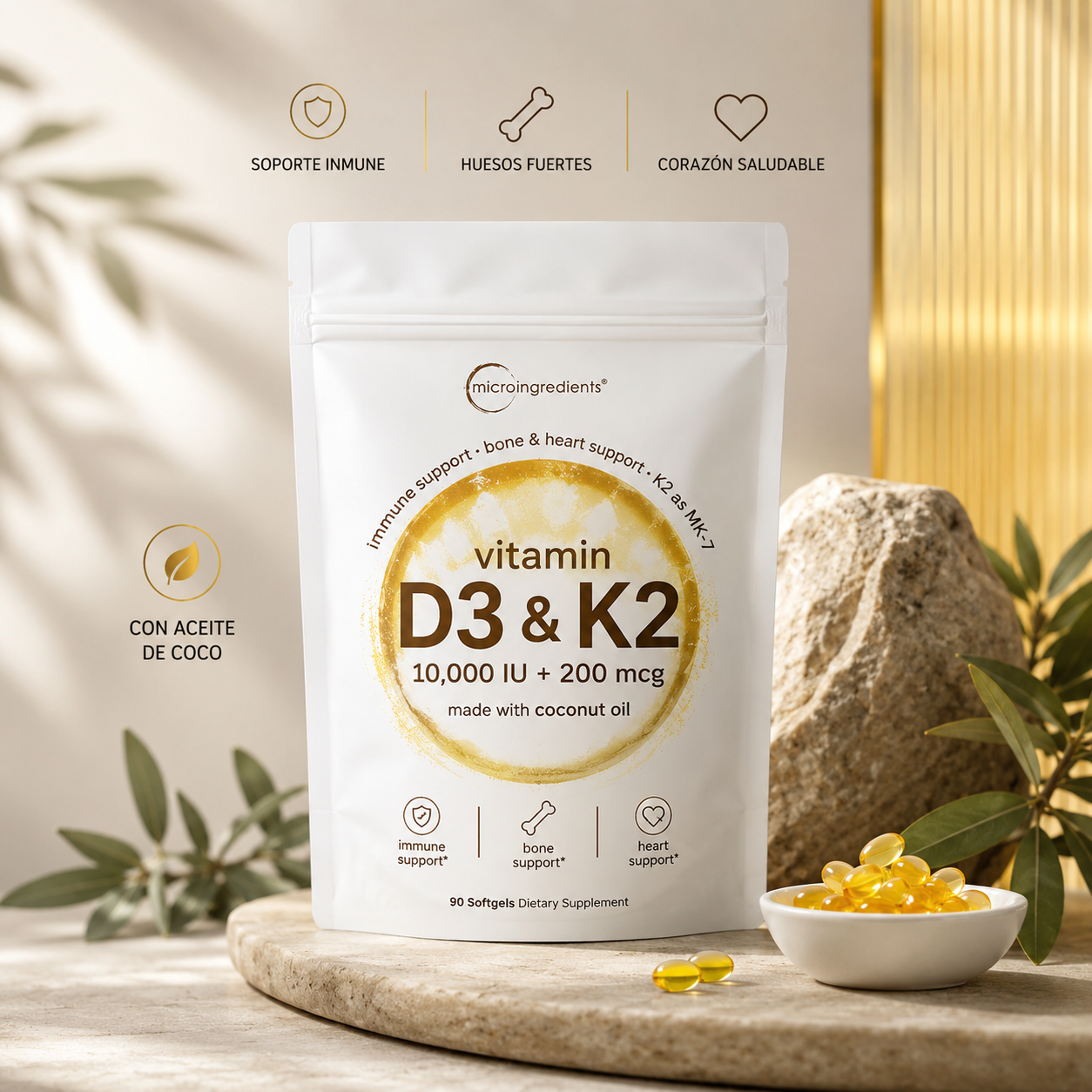 MicroIngredients® Vitamina D3+K2 Complex | (90und)