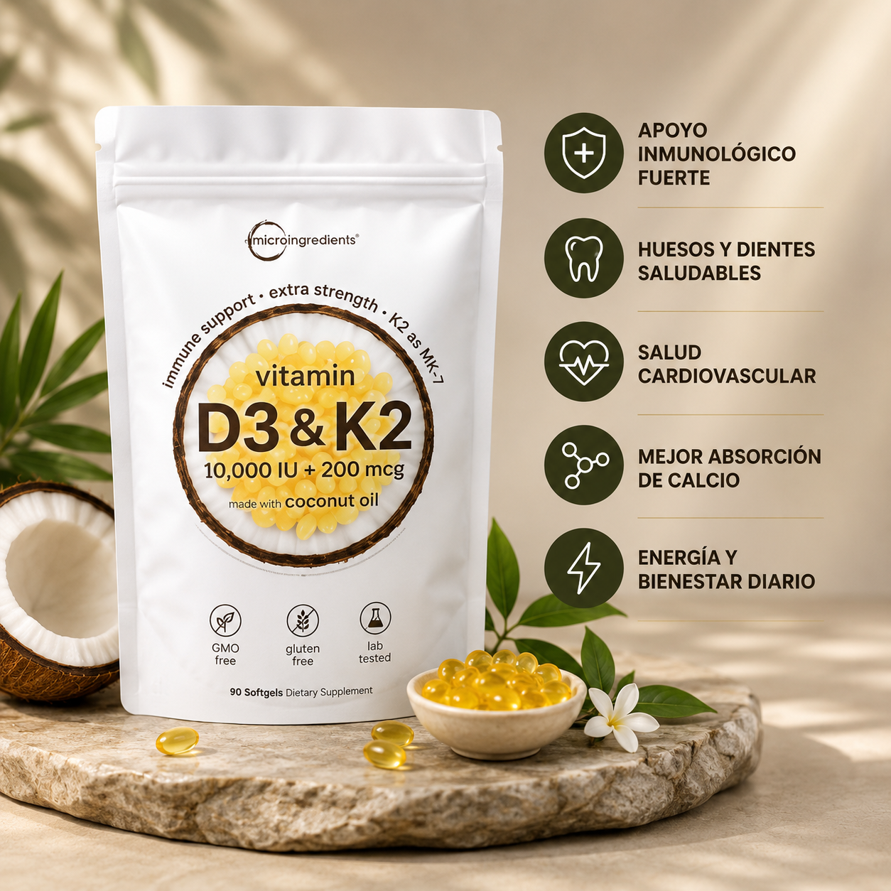 MicroIngredients® Vitamina D3+K2 Complex | (90und)