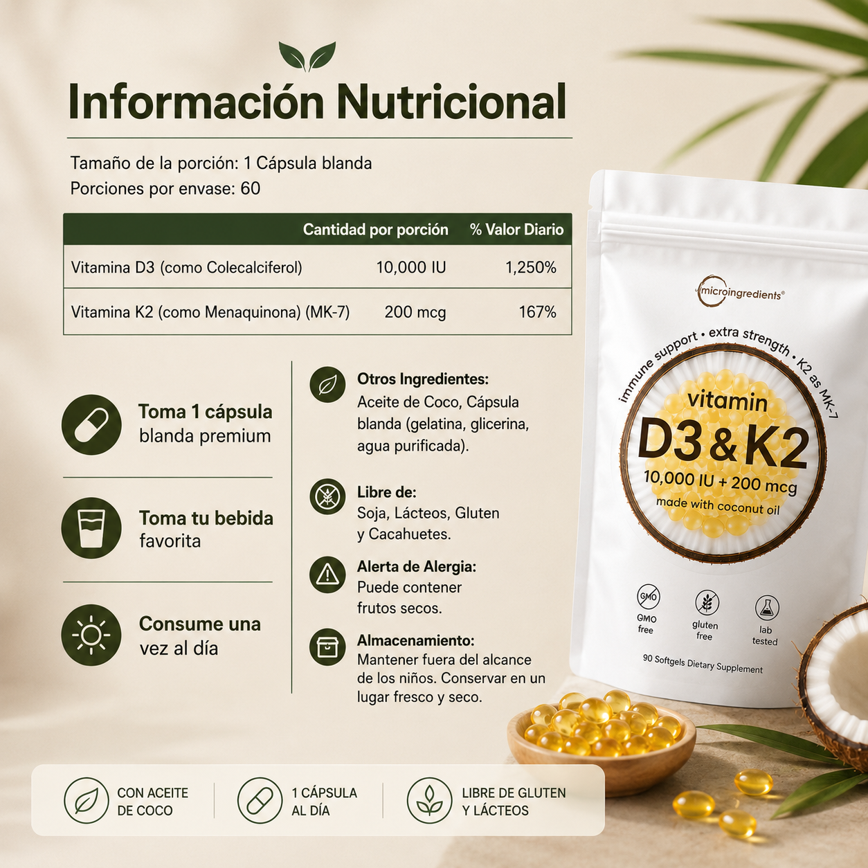 MicroIngredients® Vitamina D3+K2 Complex | (90und)